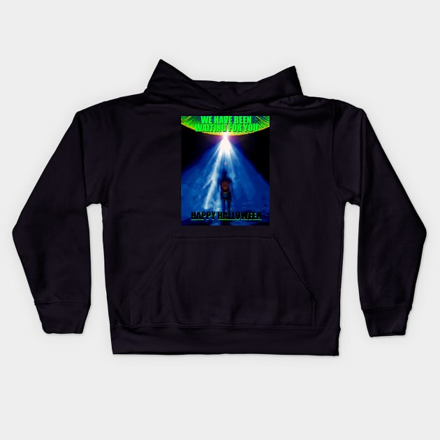 Custom Halloween card Alien obduction Kids Hoodie by dltphoto